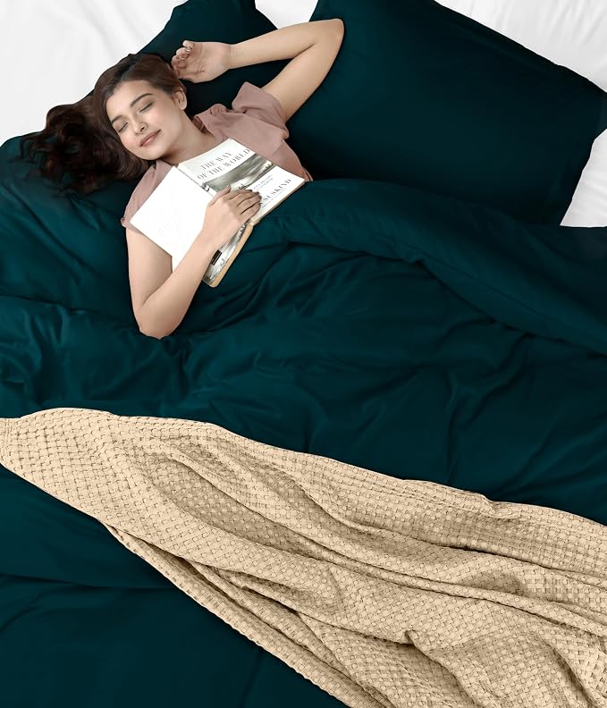 Duvet Cover King, 3 Piece Cotton Like Polyester With Zipper Closure, Teal | Extra Soft and Breathable, Wrinkle & Fade Resistant, Includes Duvet Cover and 2 Pillow Shams, Comforter Not Included, OekoTex