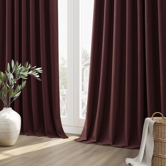 100% Blackout Curtains 84 Inch Length 2 Panels Set for Living Room Bedroom Back Tab Thermal Insulated Black Out Linen Drapes Room Darkening Reddish Brown,52x84