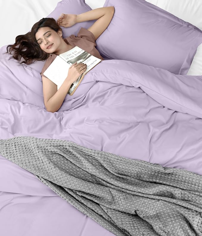 Duvet Cover Twin, 3 PC Cotton Like Polyester, Zipper Closure, Lavender | Extra Soft and Breathable, Wrinkle & Fade Resistant, Includes Duvet Cover and 1 Pillow Sham, Comforter Not Included, OekoTex