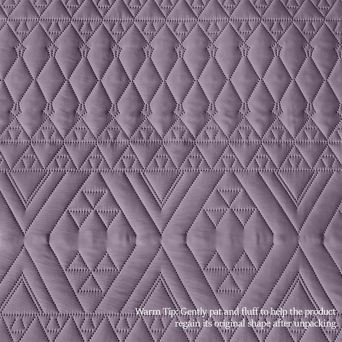 akkialla Twin Quilt Set, Grayish Purple Lightweight Microfiber Bedspread Coverlet, Boho Geometric Pattern, Soft All-Season Bedding, 2-Piece (1 Quilt, 1 Pillow Sham)