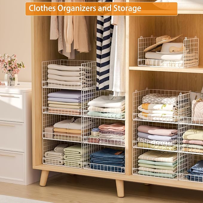 Yociyoga 7-Tier Stackable Closet Organizers and Storage Shelves, Foldable Closet Shelf Organizer System, Stackable Storage Bins Drawers for Closet Organizer System, White(Patent No. 30022416)