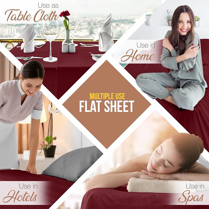 King Size Flat Sheet Only, Ultra Soft & Breathable Hotel Sheets, Burgundy | Hotel Bedding, Cooling Comfort, Smooth Feel, Wrinkle & Fade Resistant, Easy Care, Long-Lasting, Machine Washable, OEKO-TEX
