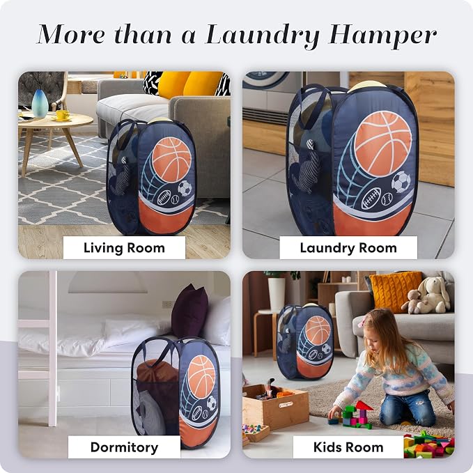 Handy Laundry Collapsible Mesh Pop Up Laundry Hamper with Side Pocket – Breathable, Space-Saving, Foldable Clothes Basket for Laundry, Storage, Travel, Dorm, Sports, 24 Inch