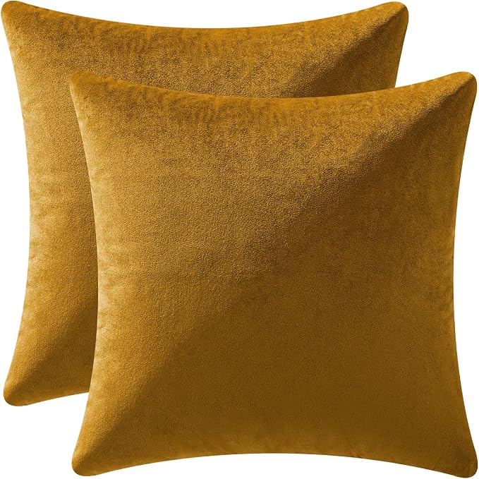 MIULEE Velvet Throw Pillow Covers 18x18 Inch Pack of 2 Mustard Yellow | Soft Solid Decorative Pillow Covers, Modern Luxury Home Decor, for Couch Chair Sofa Bedroom Livingroom