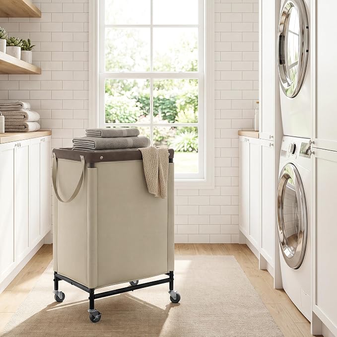 StorageWorks Laundry Hamper with Wheels and Removable Liner Bag | 90L Laundry Basket with Handles, Light Kahki Rolling Cart for Bedroom, Bathroom, Apartment