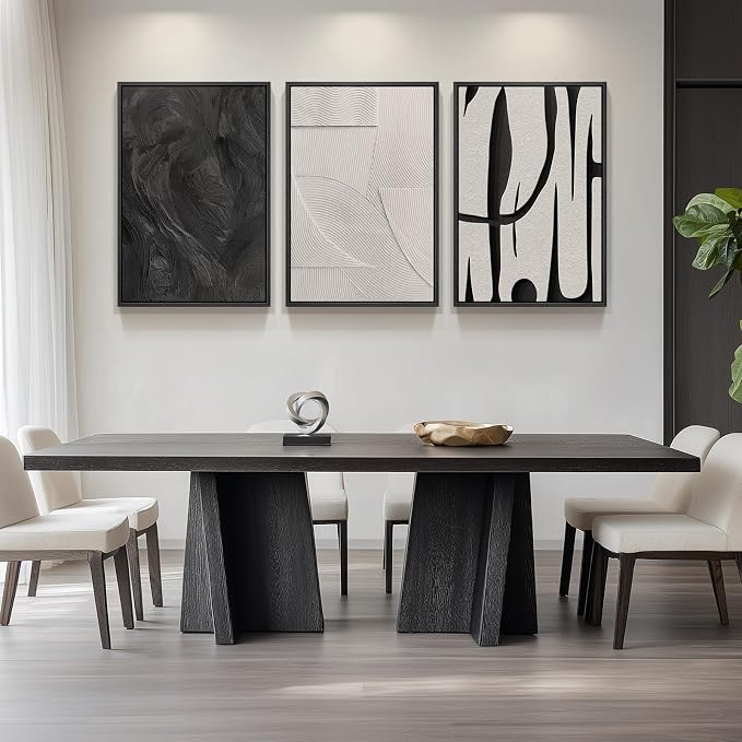 Framed Black and White Abstract Wall Art for Living Room, 3 Piece 24x36 In | Large Black White Canvas Prints, Modern Minimalist Paintings, Abstract Artwork for Walls, Bedroom Office Pictures Wall Decor