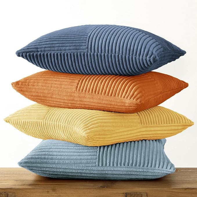 MIULEE Summer Yellow Blue Decorative Throw Pillow Covers 20x20 Inch Set of 4 Soft Corduroy Boho Patchwork Pillow Covers Modern Farmhouse Bright Home Decor for Sofa Living Room Couch Bed