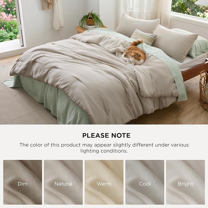 Bedsure Twin/Twin XL Comforter Set, Muted Linen Soft Prewashed Bedding for All Seasons, 2 Pieces GentleSoft Bed Set, 1 Lightweight Comforter (68"x88") and 1 Pillowcase (20"x26")