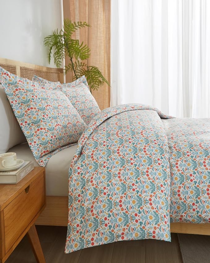 Duvet Cover Full Size - Floral Duvet Cover - 3 Piece - Amalfi Blooms | Soft Floral Duvet Cover 80 x 90 with 2 Pillow Shams, Zipper Closures & Ties, Floral Bedding for Women, Men, Kids & Teens