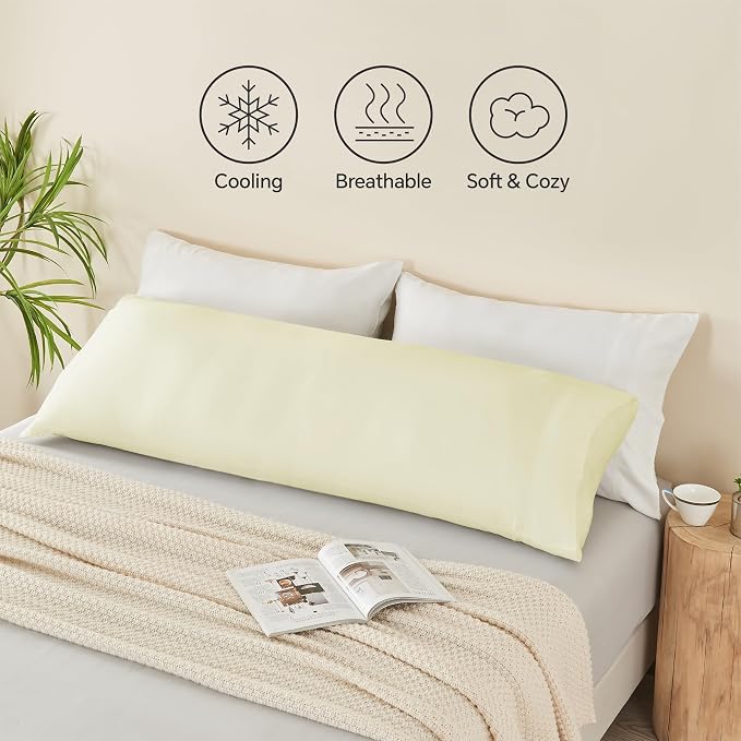 BEDELITE Body Pillow Pillowcase, Rayon from Bamboo, Cream, 20"x54" | Cooling and Breathable Body Pillow Cover for Hot Sleepers & Night Sweats, Silky Soft Full Long Pillow Case, Envelope Closure