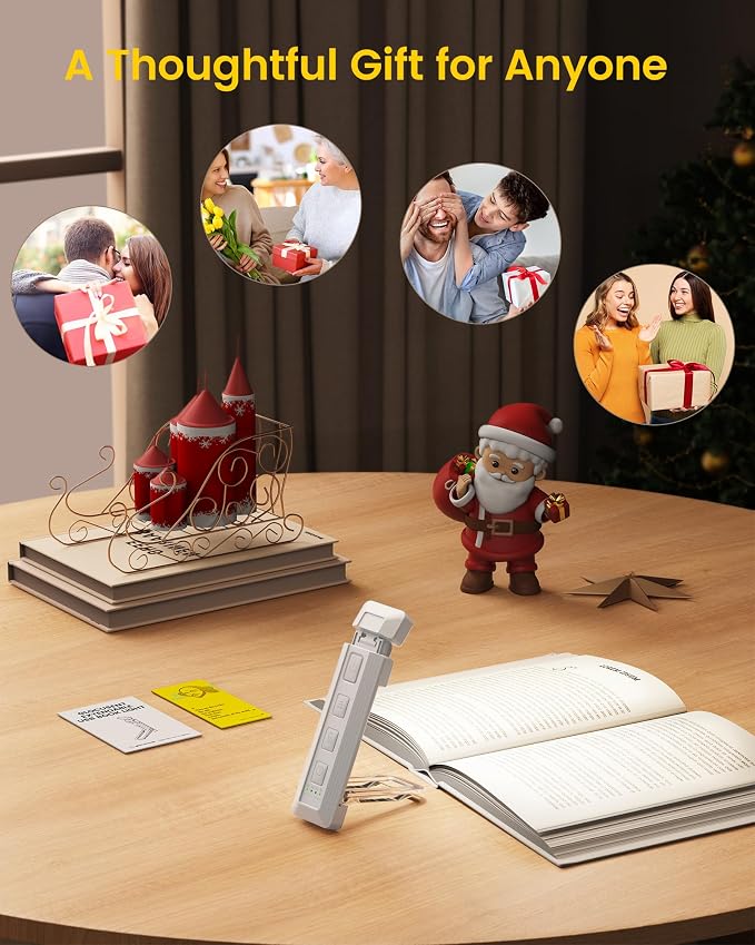 Glocusent Extendable Book Light, Full-Page USB Rechargeable Reading Light | Eye-Caring Extendable Book Light, 3 Colors & 5 Brightness Levels, Auto-Off Timer, Bed Reading, Ideal Book Lovers Gifts