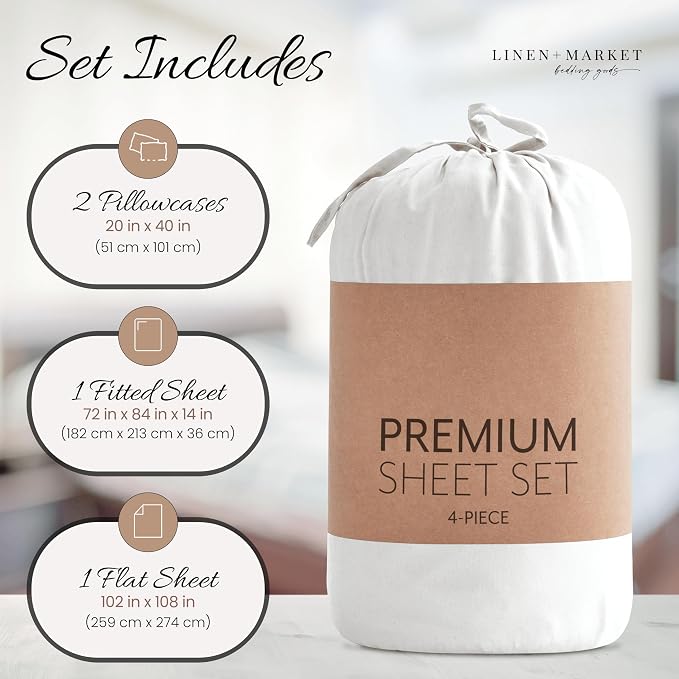 Linen Market Bed Sheets for California King Size Bed (White) - Sleep Better Than Ever with These Soft and Cooling California King Sheets - Deep Pocket Fits 16" Thick Beds - 4 Piece Cal King Sheet Set