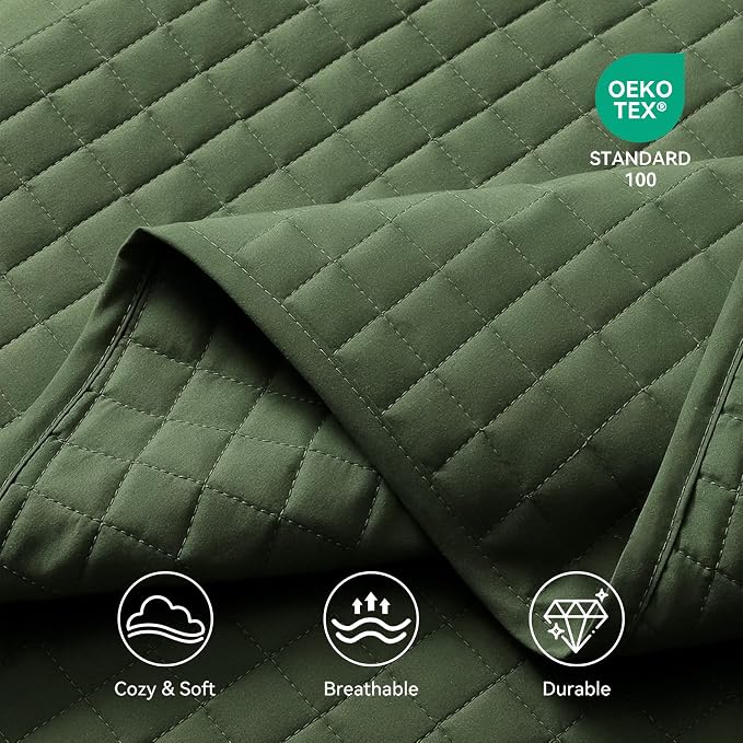 SunStyle Home King Quilt Bedding Set, Lightweight Summer Bedspreads,Green | Soft Coverlet With 2 Pillow Shams,Morden Style Quilts for All Season,Suitable for Bed, Couch,Bedroom,Guest Room,106"X96"
