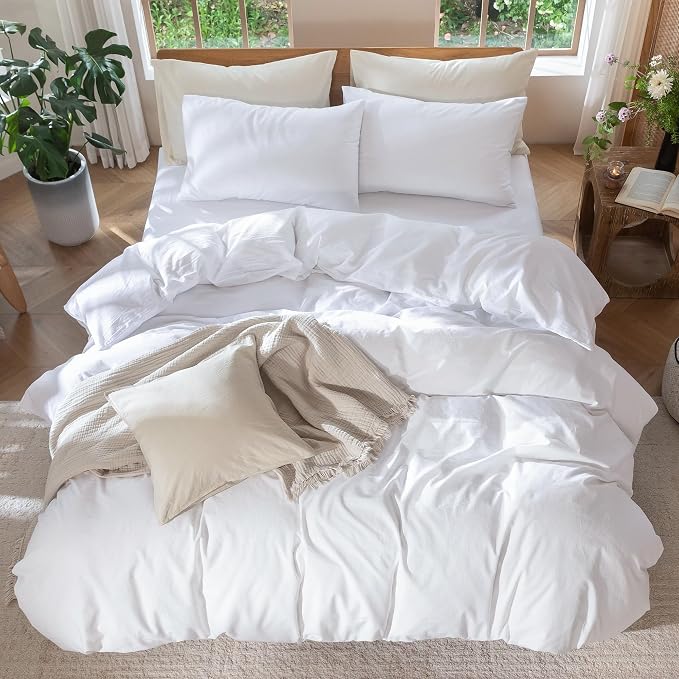 MooMee Duvet Cover Set 100% Washed Cotton Linen Like Oversized King | Relaxed Linen-like Texture. Soft, Breathable & Long-lasting Comfort. Lightweight. Hidden Zipper with 8 Interior Corner Ties