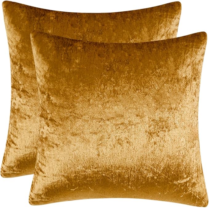 MIULEE Velvet Throw Pillow Covers 20x20 Inch Pack of 2 Dark Gold | Soft Solid Decorative Pillow Covers, Modern Luxury Home Decor, for Couch Chair Sofa Bedroom Livingroom