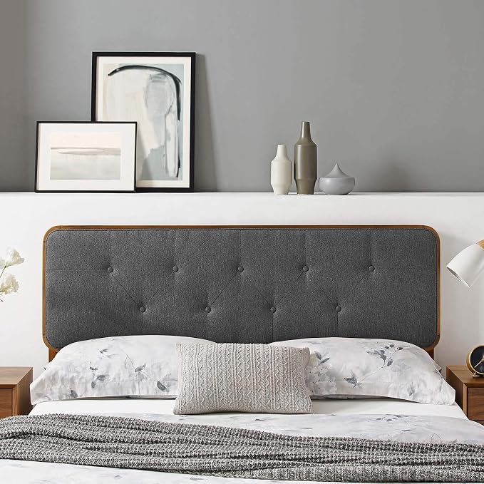 Modway MOD-6235-WAL-CHA Collins Tufted King Fabric and Wood Headboard, Walnut Charcoal