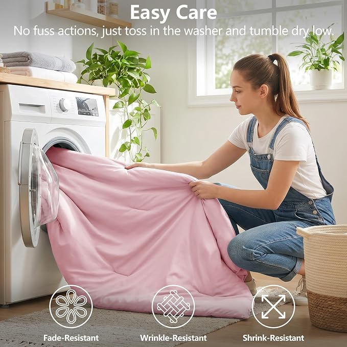 Queen Comforter Set Pink, 7 Pieces Bed in a Bag | OEKO-TEX Certified, All-Season, Bedroom, 240GSM Down Alternative Comforter, Flat & Fitted Sheets, 2 Pillowcases & 2 Shams
