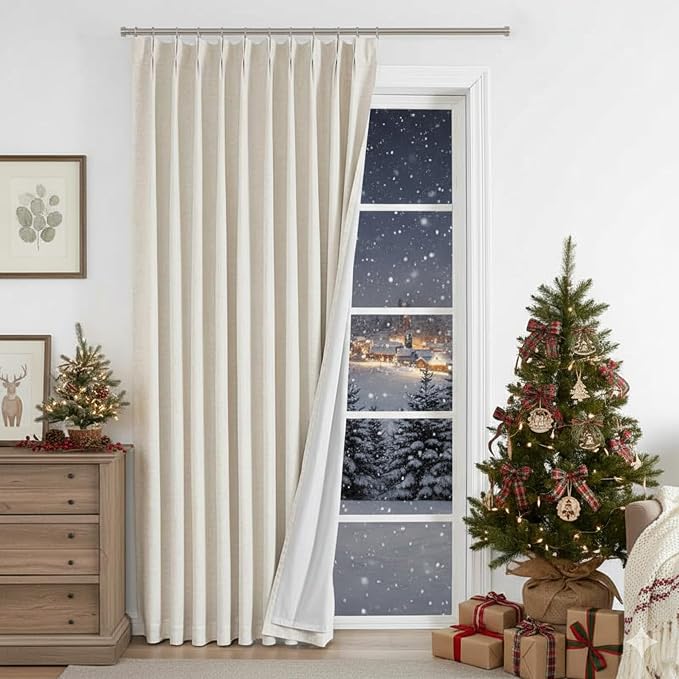 Vision Home Natural Pinch Pleated Full Blackout Curtains Linen Blended Room Darkening Window Curtains 108 inch for Living Room Bedroom Thermal Insulated Pinch Pleat Drapes with Hooks 60" Wx108 Lx1