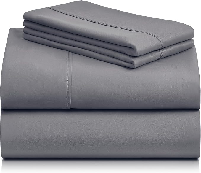 Twin XL Sheets Set, Deep Pocket Twin XL Size Bed Sheets, 4PC Soft Sheet Set | LUXCLUB Cooling Twin XL Fitted Sheet & Pillowcase Sets, Breathable Hotel Luxury Bedding Wrinkle Free, Light Grey