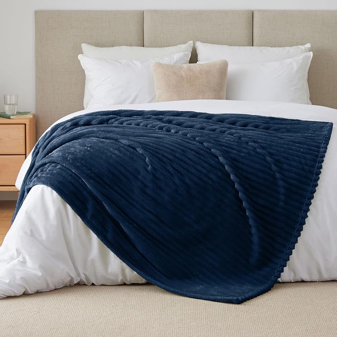 BEDELITE Ribbed Twin Blanket for Couch & Bed, Navy, 60"x80" | Ultra-Soft Plush Fleece, Cozy, Warm Yet Lightweight, Ribbed Texture, Home Decor, Machine Washable, Giftable, All-Season Use