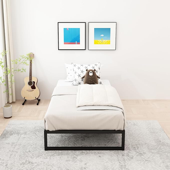 Lutown-Teen 9 Inch Twin Bed Frames with Heavy Duty Steel Slat Support | Twin Platform Bed Frame No Box Spring Needed, Noise Free, Easy Assembly, Black