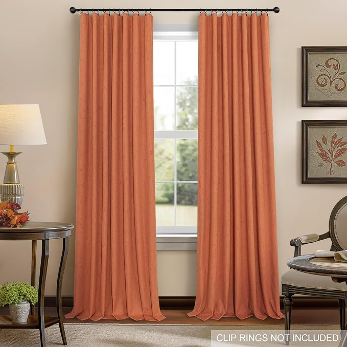Burnt Orange 100% Blackout Window Curtain Panels Light Blocking Linen Boho Black Out Drape for Nursery 84 Inch Long Thermal Insulated Draperies for Living Room Bedroom Fall Decor 2 Pieces 52x84 Length