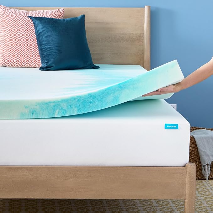 Linenspa 4 Inch Swirl Gel Memory Foam Mattress Topper, California King Size – Cooling Gel Infused, Ventilation Holes – Pressure Relieving Bed Topper – CertiPUR Certified