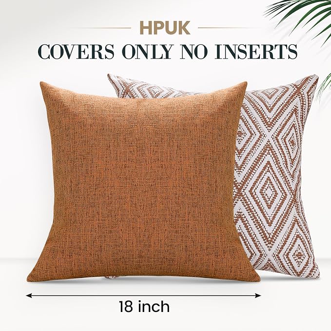 HPUK Throw Pillow Covers 18x18, Set of 4, Golden Brown Couch Pillow Covers | Polyester fabric, patterned and solid designs, hidden zippers, machine washable, for sofas and beds, inserts not included