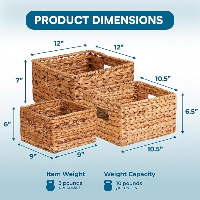 Honey-Can-Do Woven Water Hyacinth Wicker Storage Baskets, Nesting Set of 3