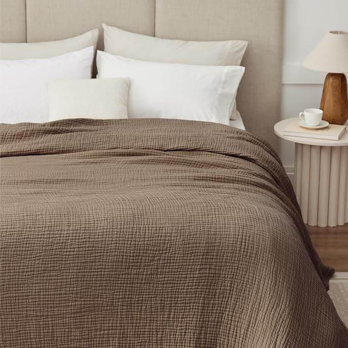 100% Cotton Muslin Blanket King 108" x 90", Breathable and Lightweight Cotton Throw Blanket for Bed, Soft Cooling Summer Gauze Blanket for Adults All Season, Brown