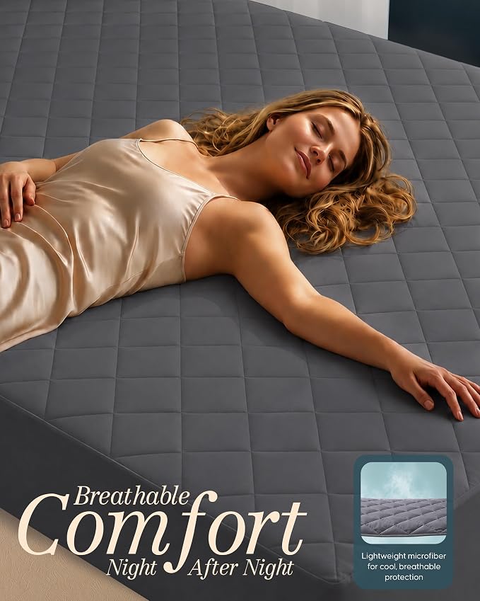 Quilted Fitted Mattress Pad, King Mattress Protector Topper with Deep Pocket Stretches up to 16 Inches, Machine Washable Mattress Cover by Utopia Bedding (Grey) | Soft Breathable Fitted Mattress Cover, Noiseless, Deep Pockets & Machine Washable for Hom...