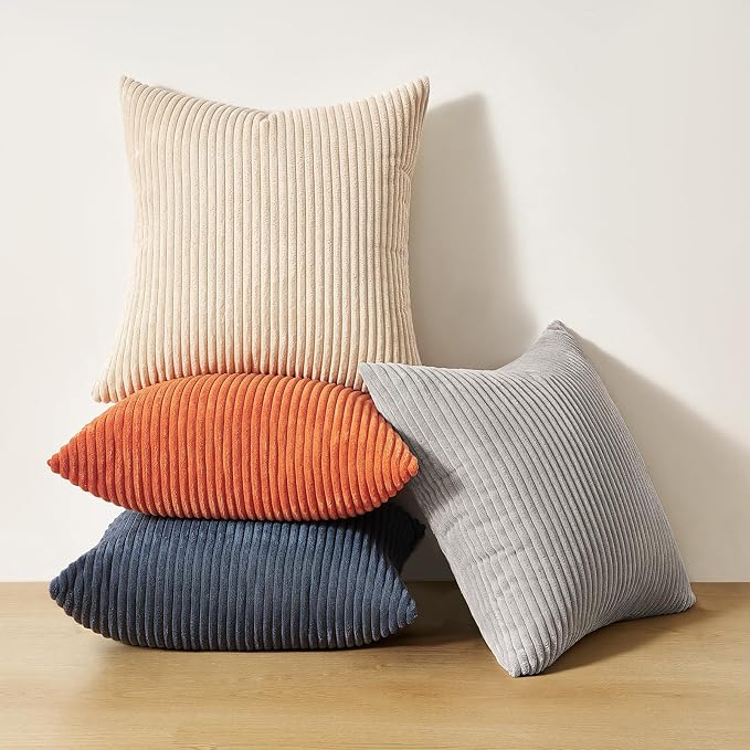 Topfinel Decorative Velvet Pillow Covers Blue and Yellow 18x18 Boho Nordic Couch Throw Pillow Covers for Bed Pack of 4 Corduroy Accent Modern Pillowcase Sofa Livingroom Home Decor