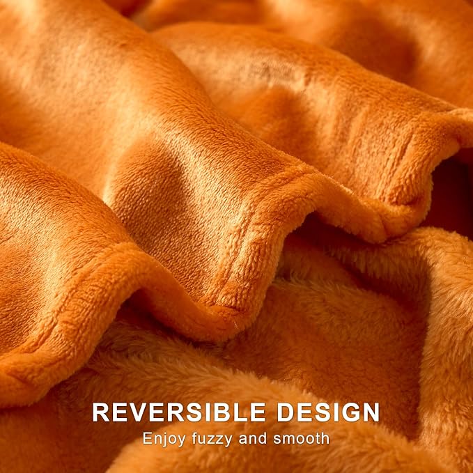 Hansleep King Orange Fleece Blanket, Soft Flannel Bed Blanket | Fuzzy Cozy Blanket 90x108 Inches, Multi-use for Bed, Sofa, Couch, Travel, Camping, All Season Warm Lightweight Cover