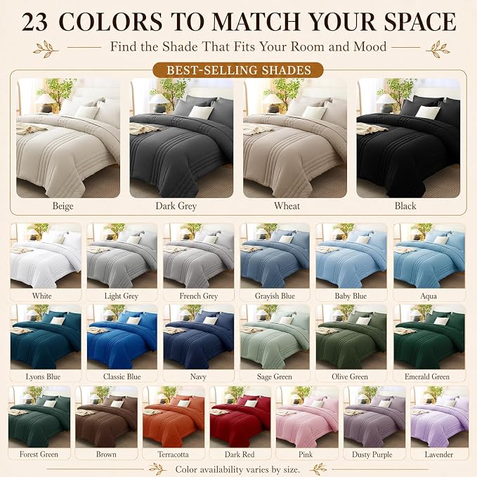 Twin Comforter Set Beige - 5 Pieces Complete Bedding Set | College Dorm Essentials, OEKO-TEX Certified, 240GSM Down-Alternative Comforter, 14" Deep-Pocket Sheets, Sham & Pillowcase