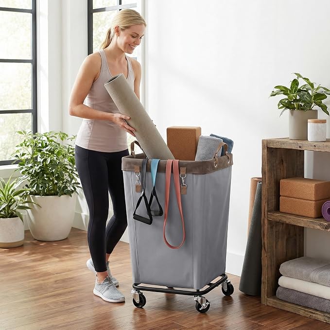 StorageWorks 160L Laundry Basket with Wheels, Rolling Hampers for Clothing | Light Grey Laundry Basket with Wheels, Metal Frame & Handles, Rolling Hamper for Bedroom, Bathroom, Dorm, Hotel