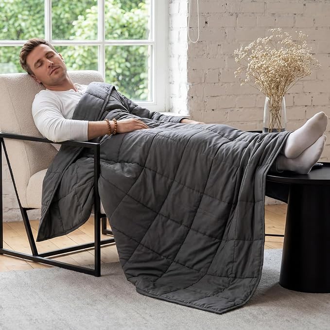 RJOP Cooling Weighted Blanket for Adults (20lbs, 60"x80") Heavy Blanket with Premium Glass, Queen Size Perfect for 190-210 lbs, Soft Breathable, Dark Grey