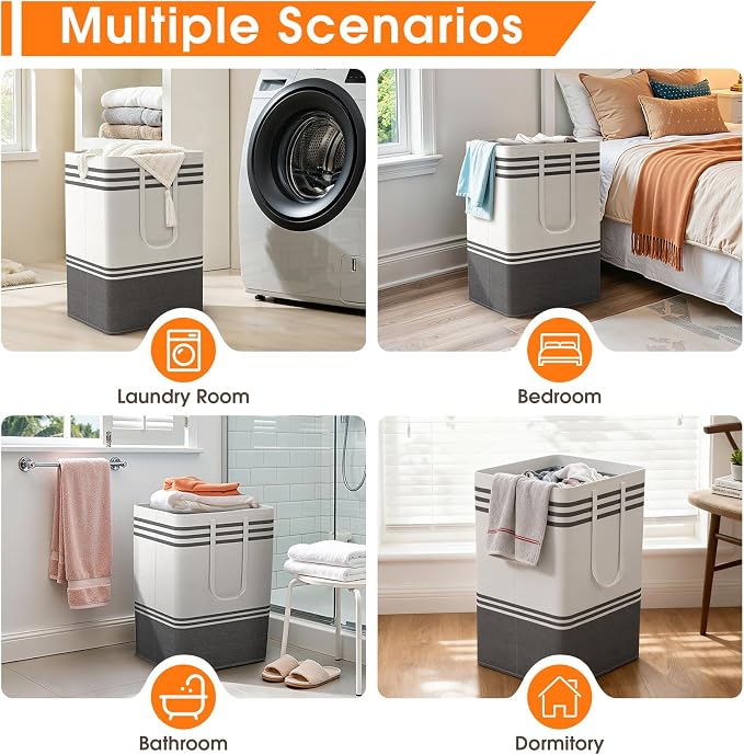 4 Pack Large Laundry Baskets, Laundry Hampers, Freestanding Waterproof Collapsible Clothes Bag with Extended & Reinforced Handles - Clothes Basket for Dorm, Bathroom, Home (75L)