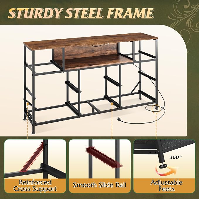 WLIVE LED Dresser TV Stand for 55 Inch TV, 8 Drawers, Pattern | Fits TVs up to 55 inch, 8 fabric drawers, LED chest of drawers, Built-in power outlet, Living room or bedroom