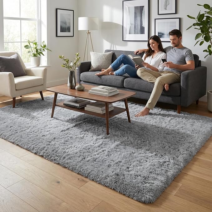 Soft Modern Indoor Large Shaggy Rug for Bedroom Livingroom Dorm Kids Room Home Decorative, Non-Slip Plush Fluffy Furry Fur Area Rugs Comfy Nursery Accent Floor Carpet 5 X 8 Feet, Grey