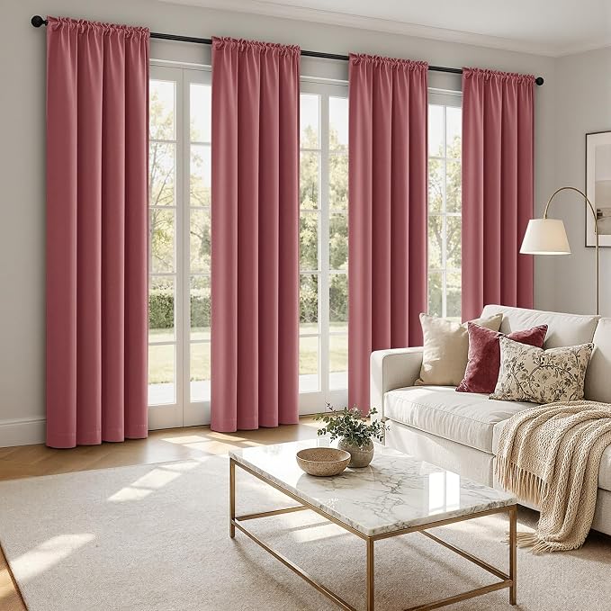 MIULEE 84 Inch Length Dusty Rose Blackout Bedroom Curtains Set of 4 | Thermal Curtains for Summer Heat, Light Blocking Privacy Bedroom Window Drapes, Top&Bottom Rod Pocket, Living Room