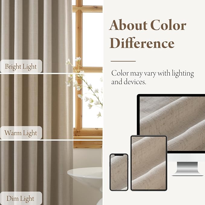 RYB HOME Linen Blackout Curtains 96 inches Long, 100% Blackout Noise Reducing Thermal Insulated Natural Textured Curtains for Farmhouse Dining Room, Taupe, 40" W x L96 L, 2 Panels Set