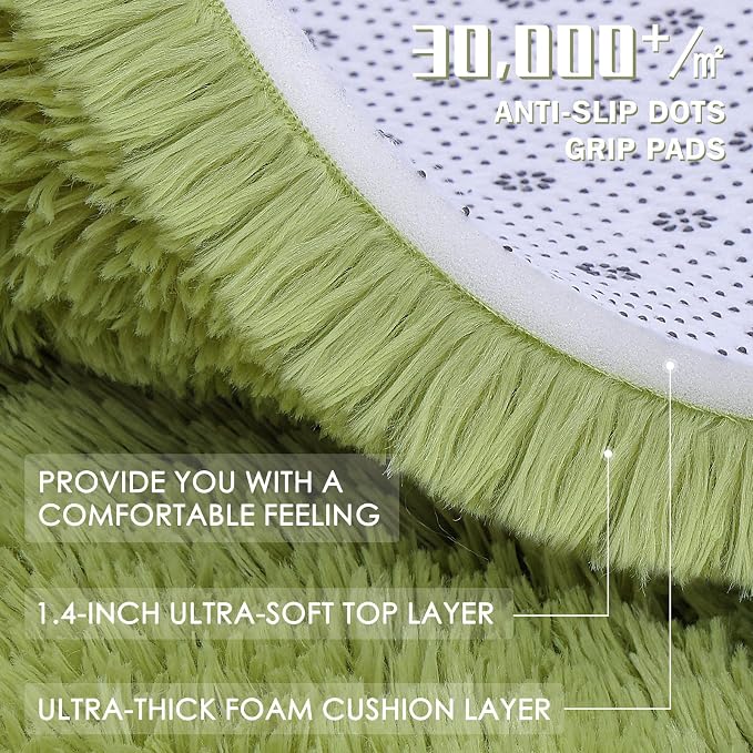 OLANLY 6x9 Machine Washable Large Area Rugs for Living Room, Bedroom, Soft Fluffy Shaggy Bedside Rug, Indoor Floor Carpet for Kids Girls and Boys, Dorms, Nursery, Home Decor Aesthetic, Grass Green