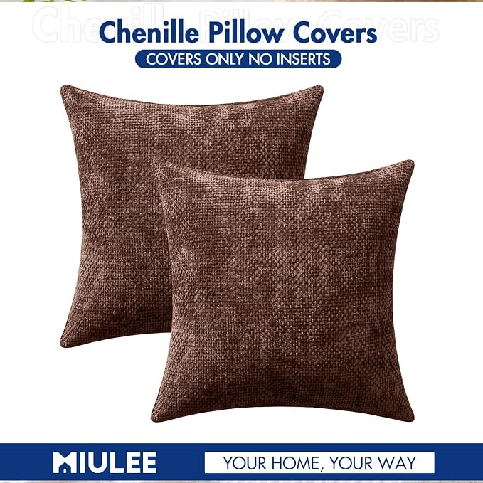 MIULEE Decorative Couch Throw Pillow Covers 20x20 in Red Brown 2 Pack | Modern Boho Accent, Soft Chenille Pillow Covers, Farmhouse Cushion Cases for Home Decor Bed Sofa Living Room