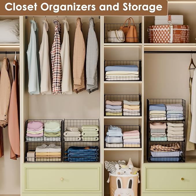 Yociyoga 3-Tier Stackable Closet Organizers and Storage Shelves, Foldable Closet Shelf Organizer, Stackable Storage Bins Drawers for Closet Organizer System, Black(Patent No. 30022416)