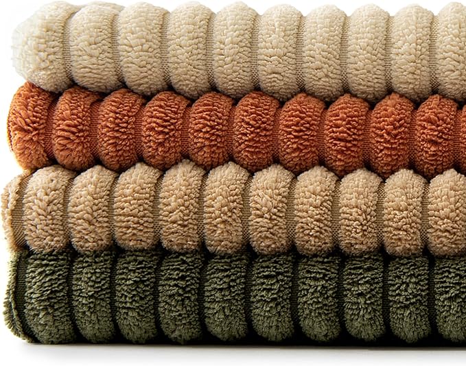 MIULEE Rust-Olive Green Decorative Throw Pillow Covers 18x18 Inch Set of 4 Boho Color-Clash Cushion Cases Farmhouse Pillow Cases Corduroy Striped Home Decor for Couch Sofa Living Room Bed
