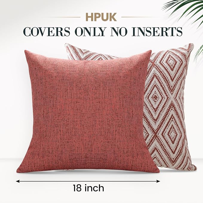 HPUK Throw Pillow Covers 18x18, 4 Pack, Coral Textured Couch Pillow Covers | Polyester fabric, patterned and solid designs, hidden zippers, machine washable, for sofas and beds, inserts not included