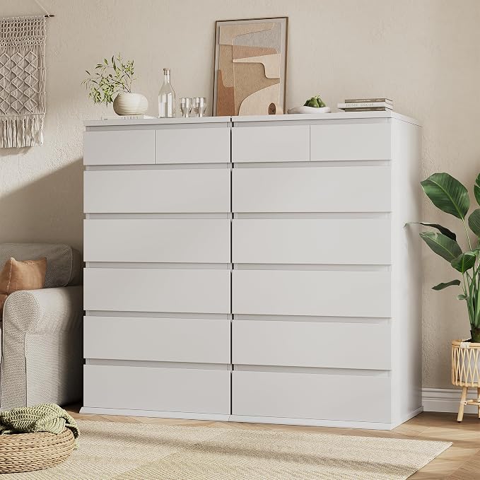White Tall 7 Drawer Dresser for Bedroom, Modern Wood Closet Dressers & Chests of Drawers with Jewelry Storage, 23.6" L*15.8" W*47.5" H in Large Vertical Dresser for Bedroom, Living Room, Nursery