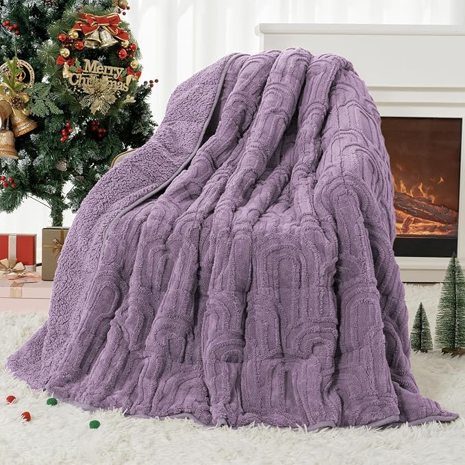 Cottonblue Jacquard Weighted Blanket for Adults 15lbs Twin Size Bed 48"x72" | Soft Fuzzy Sherpa Fleece Weighted Blanket Throw for Sleep Calm Relax, Fuzzy Warm Purple Arch Bed Sofa Heavy Blanket Washable