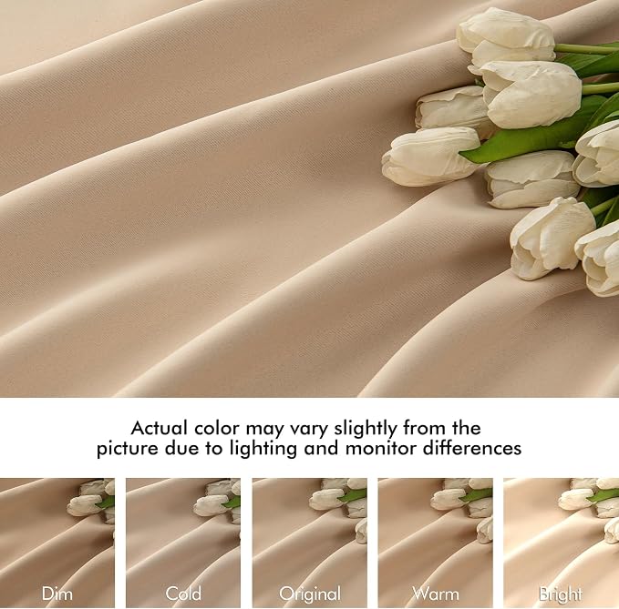 MIULEE Beige Back Tab Blackout Curtains 52x54 Inch Length 2 Panels Set | Rod Pocket Pinch Pleated, Thermal Insulated, Room Darkening, Light Blocking, Privacy Curtains for Living Room Bedroom