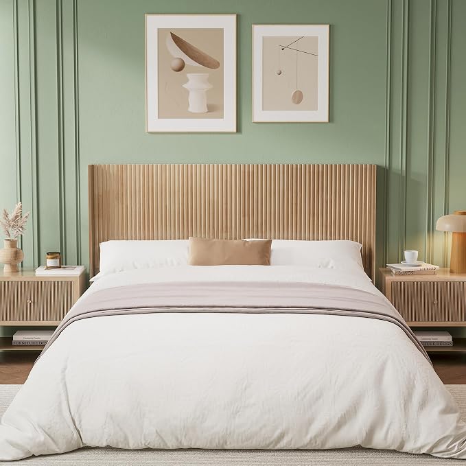 Queen Headboard Only, 64.6" Wood Headboard Queen Size, Boho Headboard | Natural Wood Queen Bed Headboard Only, Wall Mounted Headboard with Wingback for Bedroom, Modern Farmhouse Headboards
